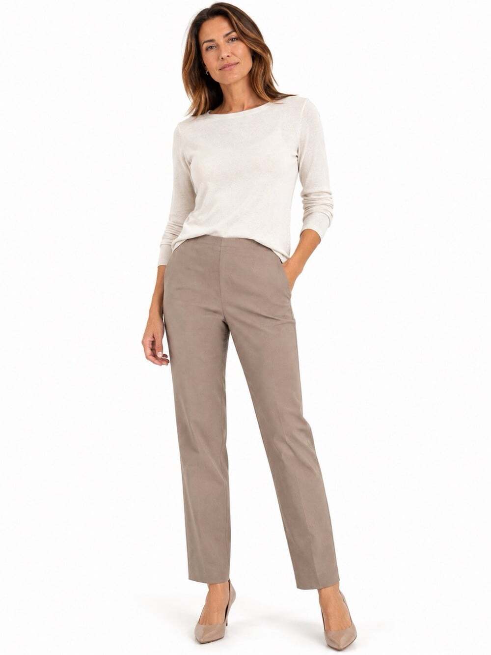 Piazza Sempione Marion Women’s IT 46/10 Beige Stretch Cotton Pants Made in Italy
